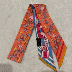 Louis Vuitton Silk Bandeau Scarf – Multicolor Monogram & Chain Print